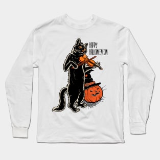 Happy Meoween – Halloween Orange Pumpkin Cat Long Sleeve T-Shirt
